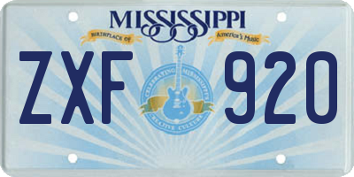 MS license plate ZXF920
