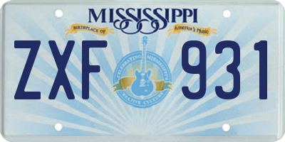 MS license plate ZXF931