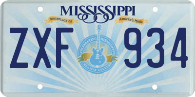 MS license plate ZXF934