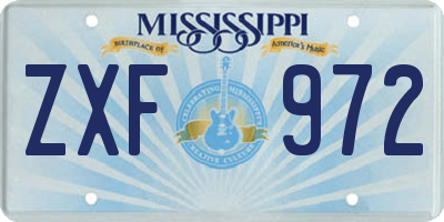 MS license plate ZXF972