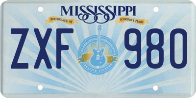 MS license plate ZXF980