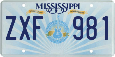 MS license plate ZXF981