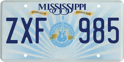MS license plate ZXF985