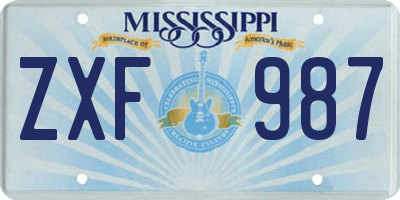 MS license plate ZXF987