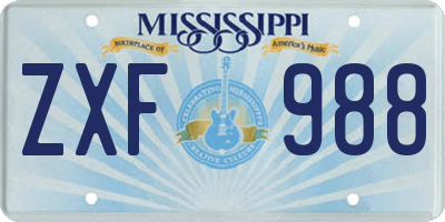 MS license plate ZXF988