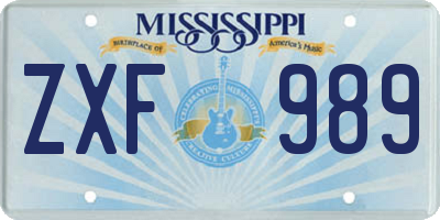 MS license plate ZXF989