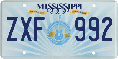 MS license plate ZXF992