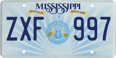 MS license plate ZXF997