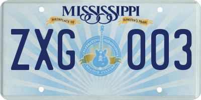 MS license plate ZXG003