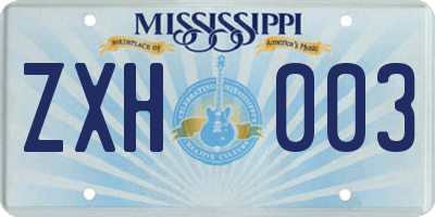 MS license plate ZXH003