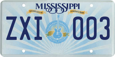 MS license plate ZXI003