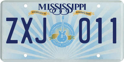 MS license plate ZXJ011