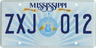 MS license plate ZXJ012