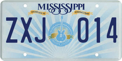 MS license plate ZXJ014