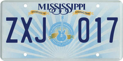 MS license plate ZXJ017