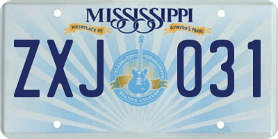 MS license plate ZXJ031