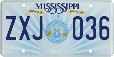 MS license plate ZXJ036