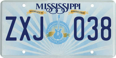 MS license plate ZXJ038