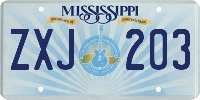 MS license plate ZXJ203