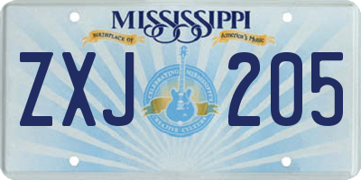 MS license plate ZXJ205