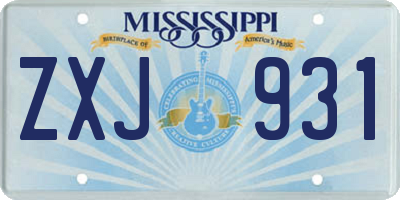 MS license plate ZXJ931