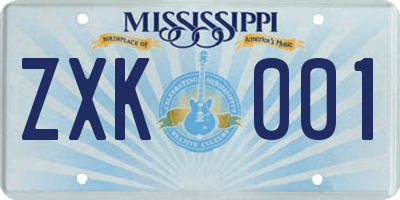 MS license plate ZXK001