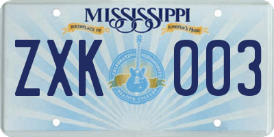 MS license plate ZXK003