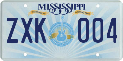 MS license plate ZXK004