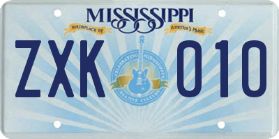 MS license plate ZXK010