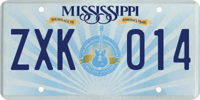 MS license plate ZXK014
