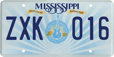MS license plate ZXK016