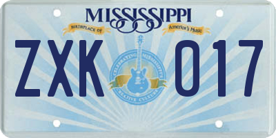 MS license plate ZXK017