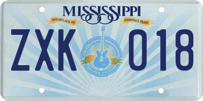 MS license plate ZXK018