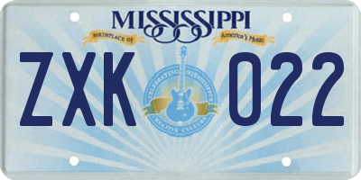MS license plate ZXK022
