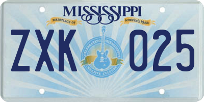 MS license plate ZXK025