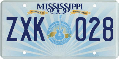 MS license plate ZXK028