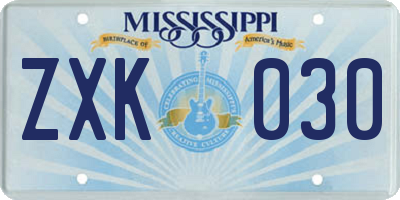 MS license plate ZXK030
