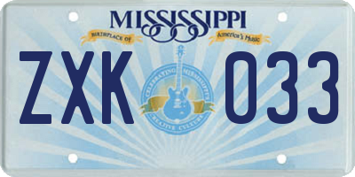 MS license plate ZXK033