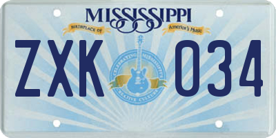 MS license plate ZXK034