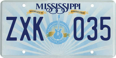 MS license plate ZXK035