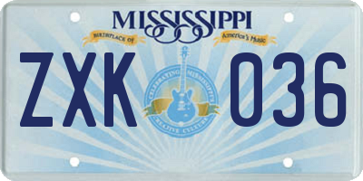 MS license plate ZXK036