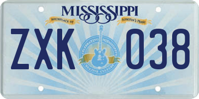 MS license plate ZXK038