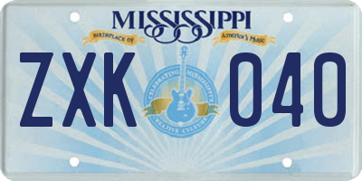MS license plate ZXK040