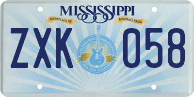 MS license plate ZXK058