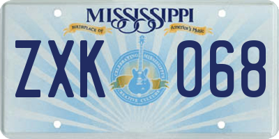 MS license plate ZXK068