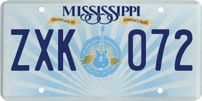 MS license plate ZXK072