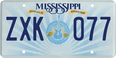 MS license plate ZXK077