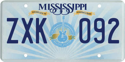 MS license plate ZXK092