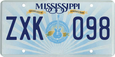 MS license plate ZXK098