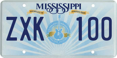 MS license plate ZXK100